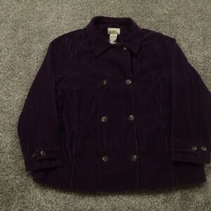 L.L.Bean jacket Womens XL petite Corduroy Purple Double Breasted‎ Coat